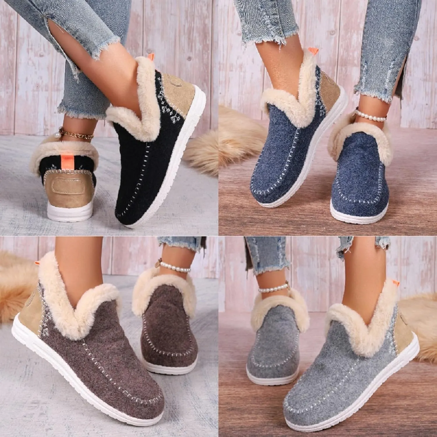 2025 Women's Winter Plush Lined Snow Boots,Flat Shoes Comfy Orthopedic Arch Support Outdoor Walking Booties Classic Non-Slip Ankle Shoes