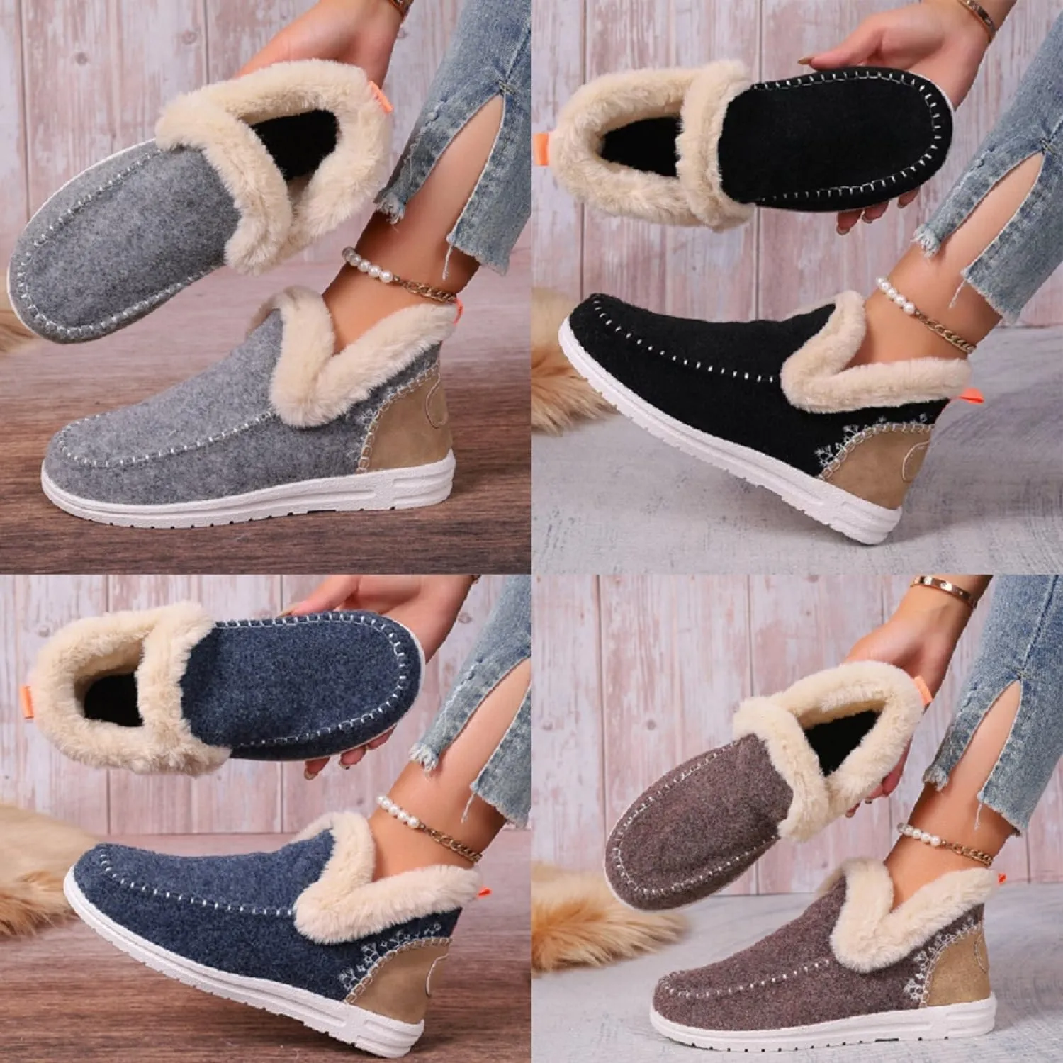 2025 Women's Winter Plush Lined Snow Boots,Flat Shoes Comfy Orthopedic Arch Support Outdoor Walking Booties Classic Non-Slip Ankle Shoes
