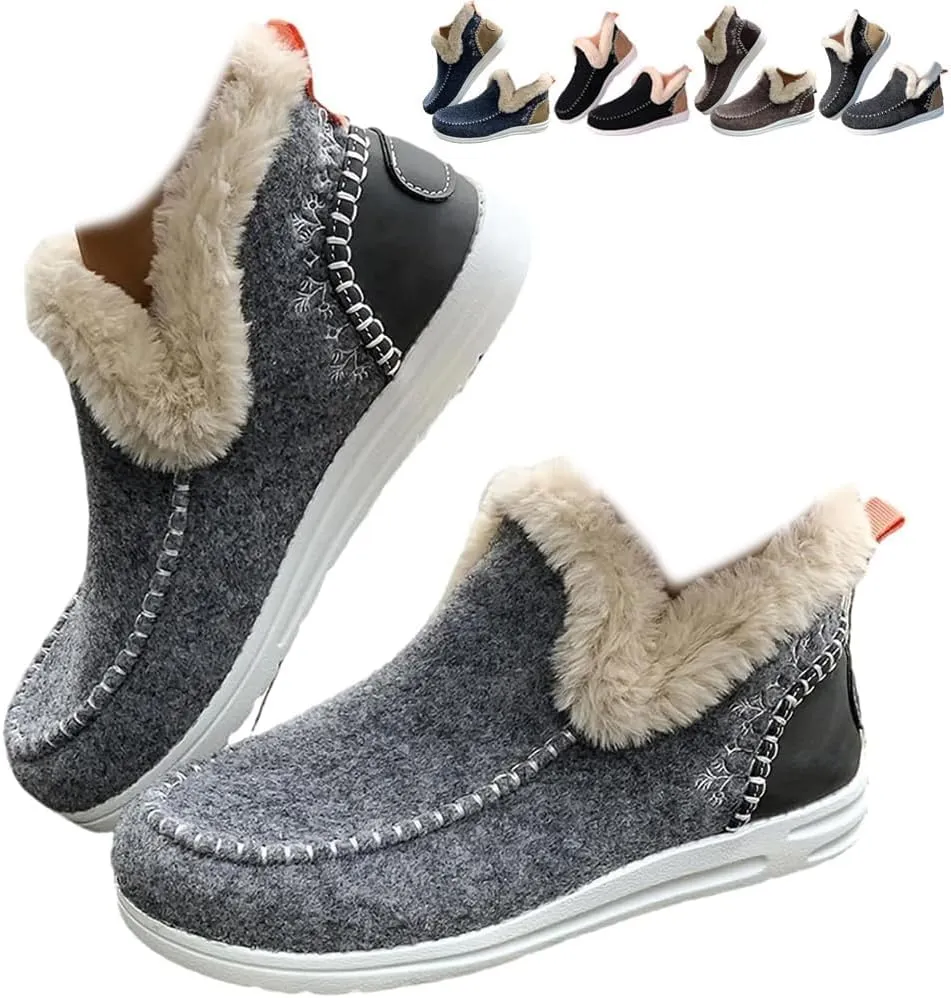 2025 Women's Winter Plush Lined Snow Boots,Flat Shoes Comfy Orthopedic Arch Support Outdoor Walking Booties Classic Non-Slip Ankle Shoes