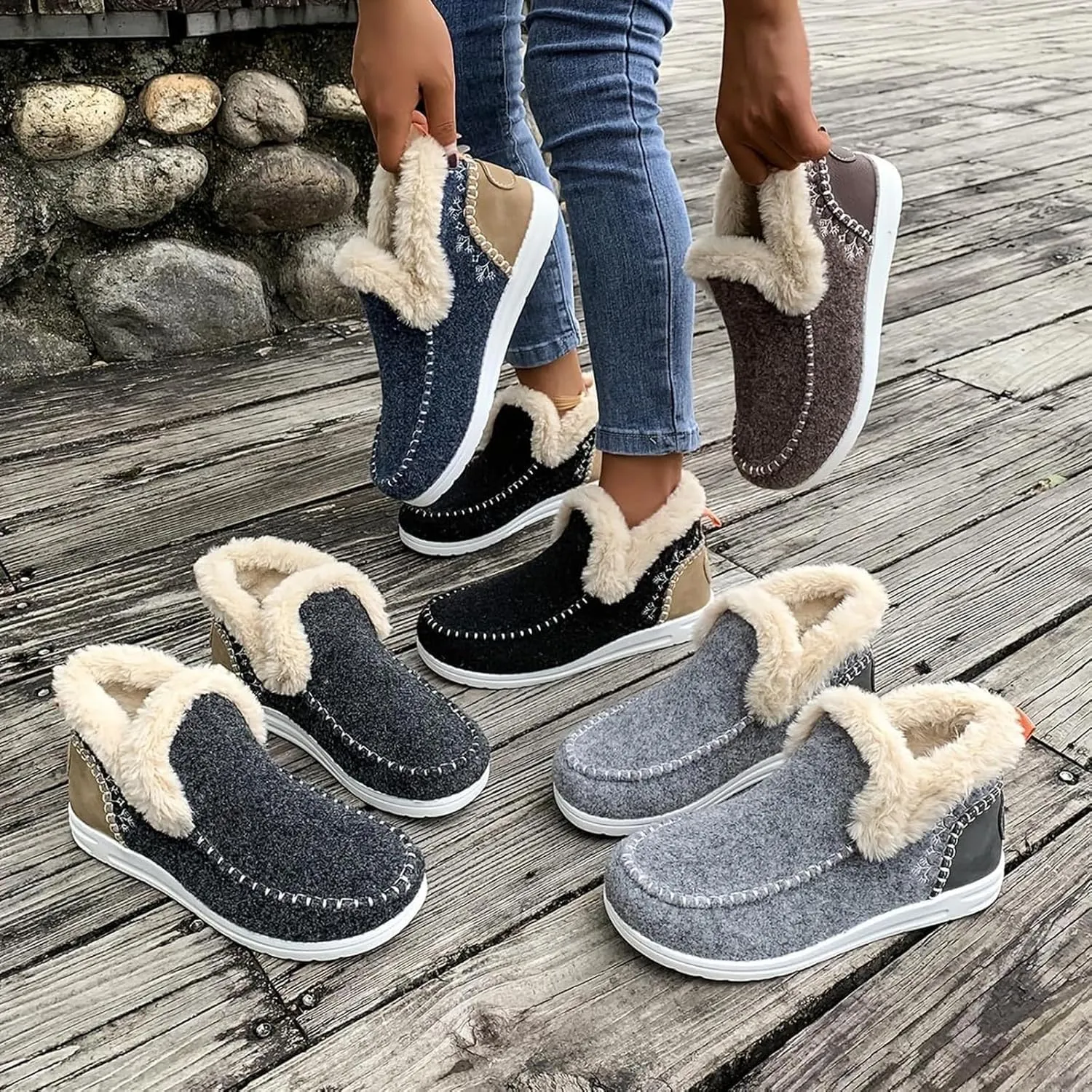 2025 Women's Winter Plush Lined Snow Boots,Flat Shoes Comfy Orthopedic Arch Support Outdoor Walking Booties Classic Non-Slip Ankle Shoes