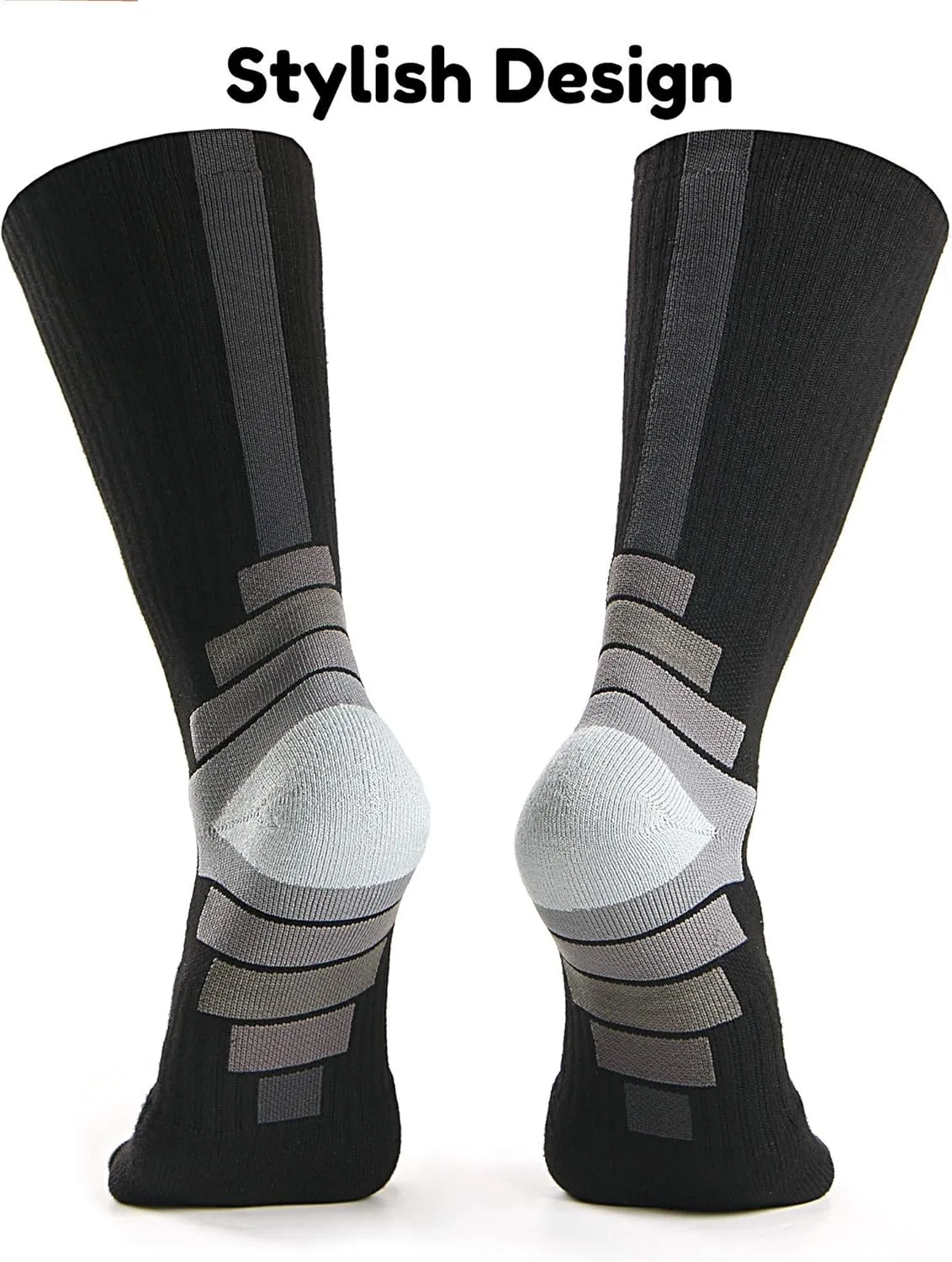 Athletic-Crew-Socks for Men, Cushioned Socks with Moisture Wicking and Arch Support for Running Hiking, Work Boots 3Pairs