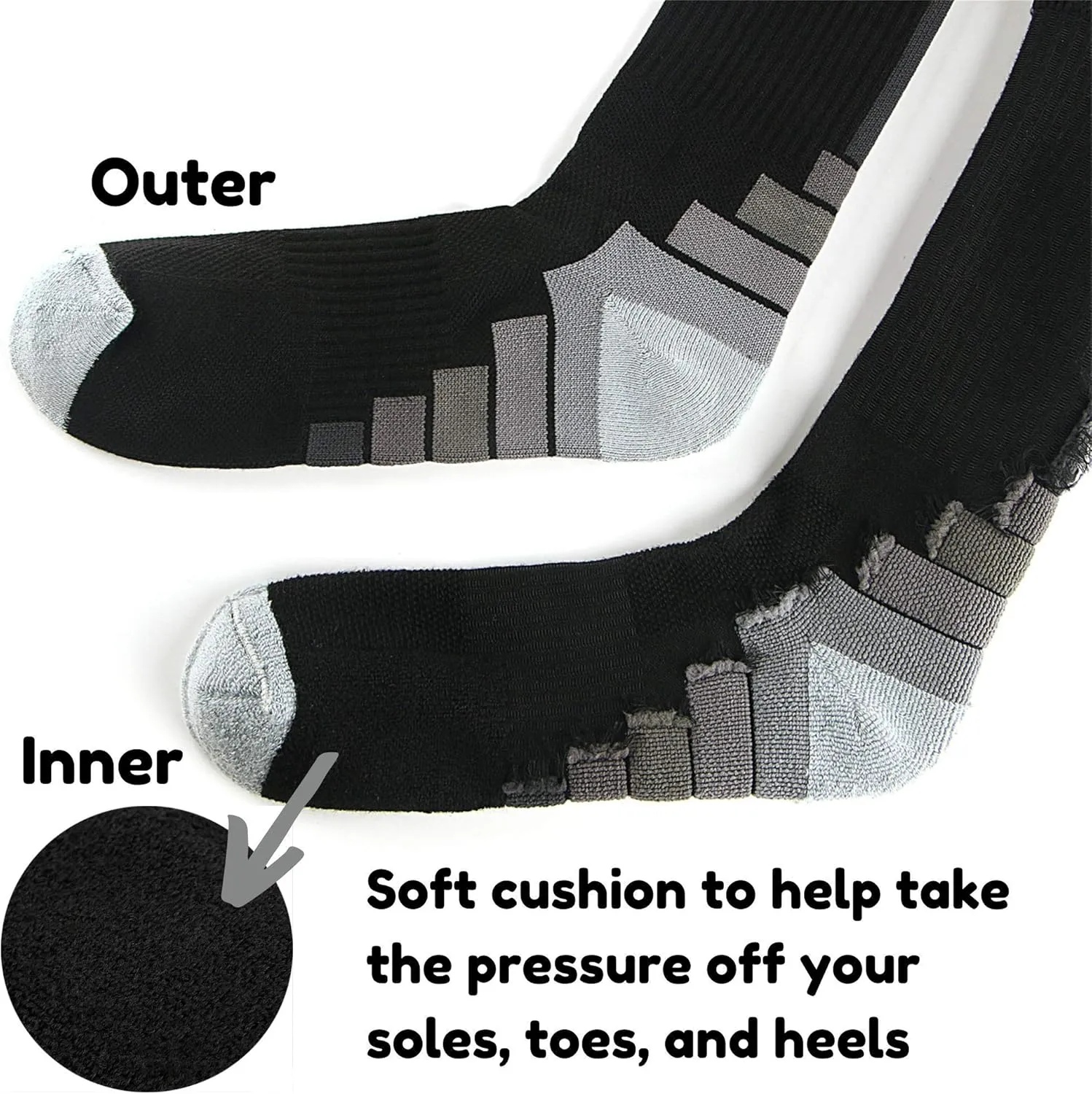 Athletic-Crew-Socks for Men, Cushioned Socks with Moisture Wicking and Arch Support for Running Hiking, Work Boots 3Pairs