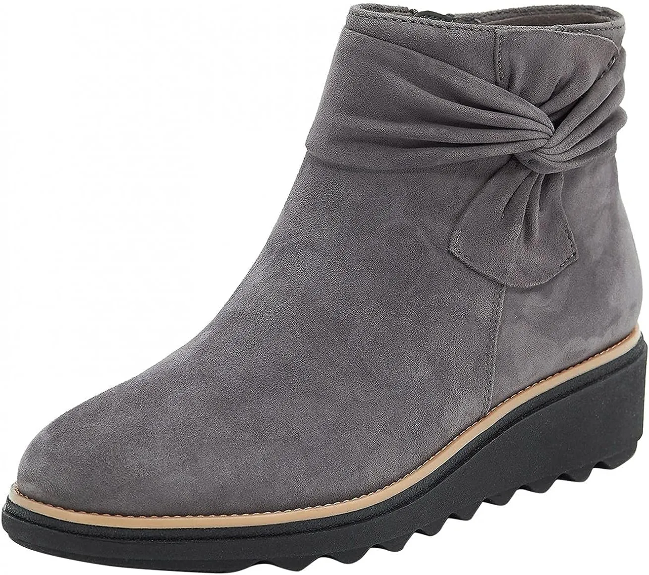 Bcshiye Women's Suede Low Wedges Ankle Boots Winter Warm Platform Wedge Sneakers Side Zip Dress Short Booties