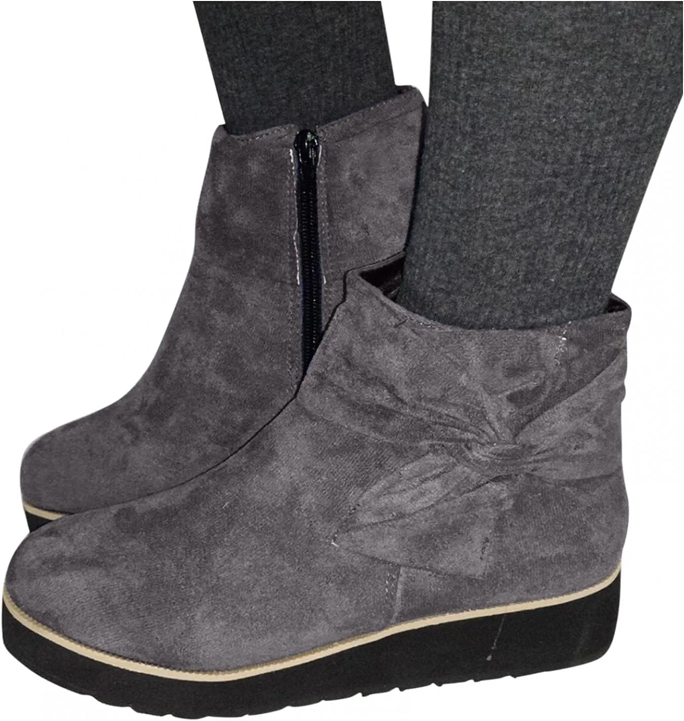 Bcshiye Women's Suede Low Wedges Ankle Boots Winter Warm Platform Wedge Sneakers Side Zip Dress Short Booties