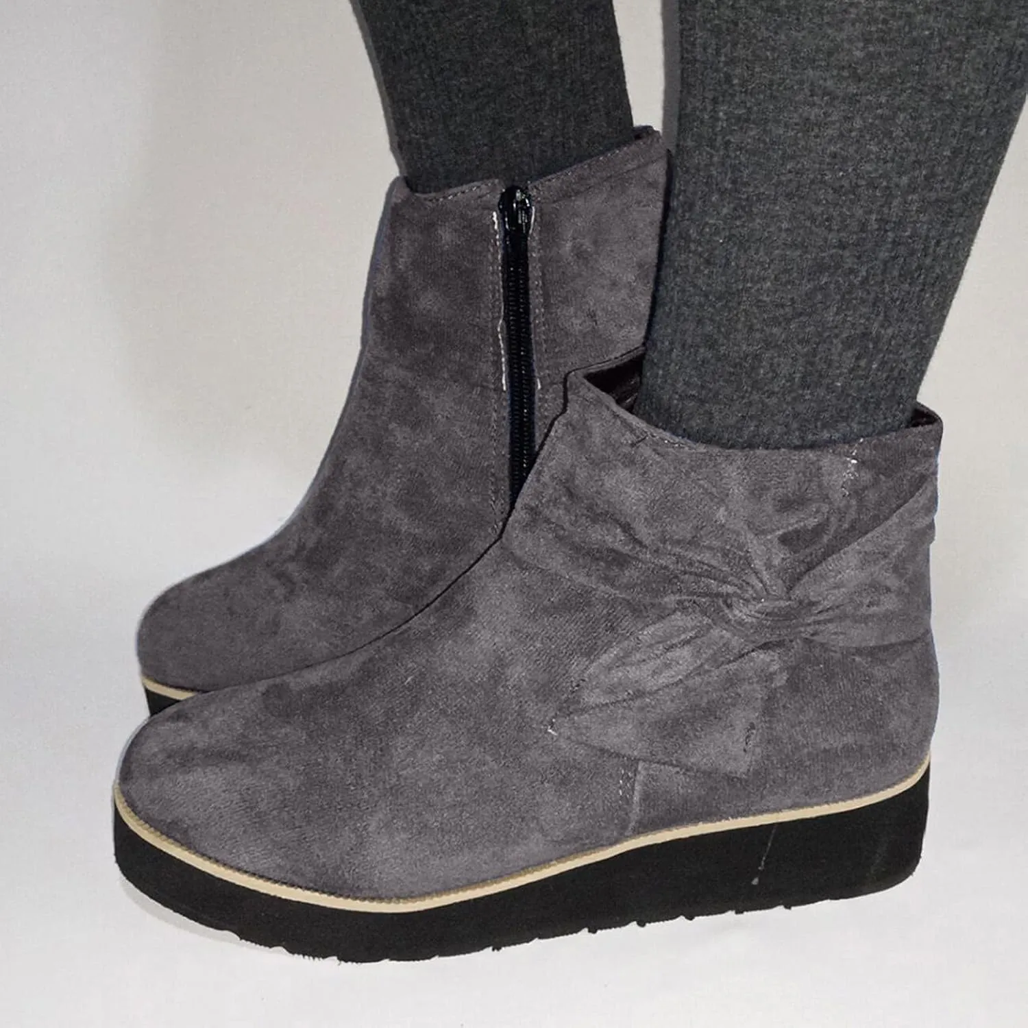 Bcshiye Women's Suede Low Wedges Ankle Boots Winter Warm Platform Wedge Sneakers Side Zip Dress Short Booties