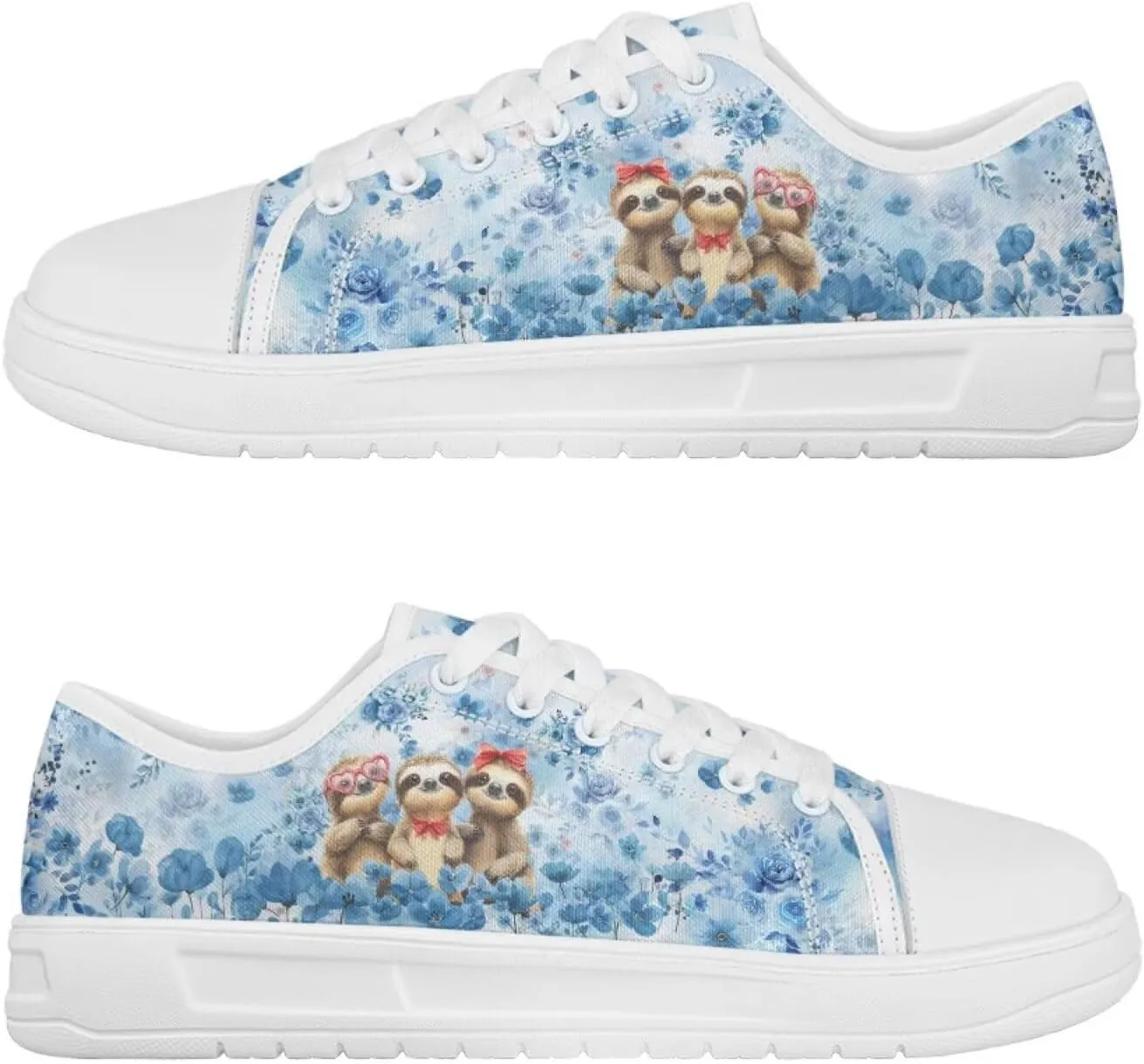 Blue Rose Women's Fashion Canvas Sneakers Tennis Shoes Low Top Walking Shoes with Thick White Sole US 5.5-13.5