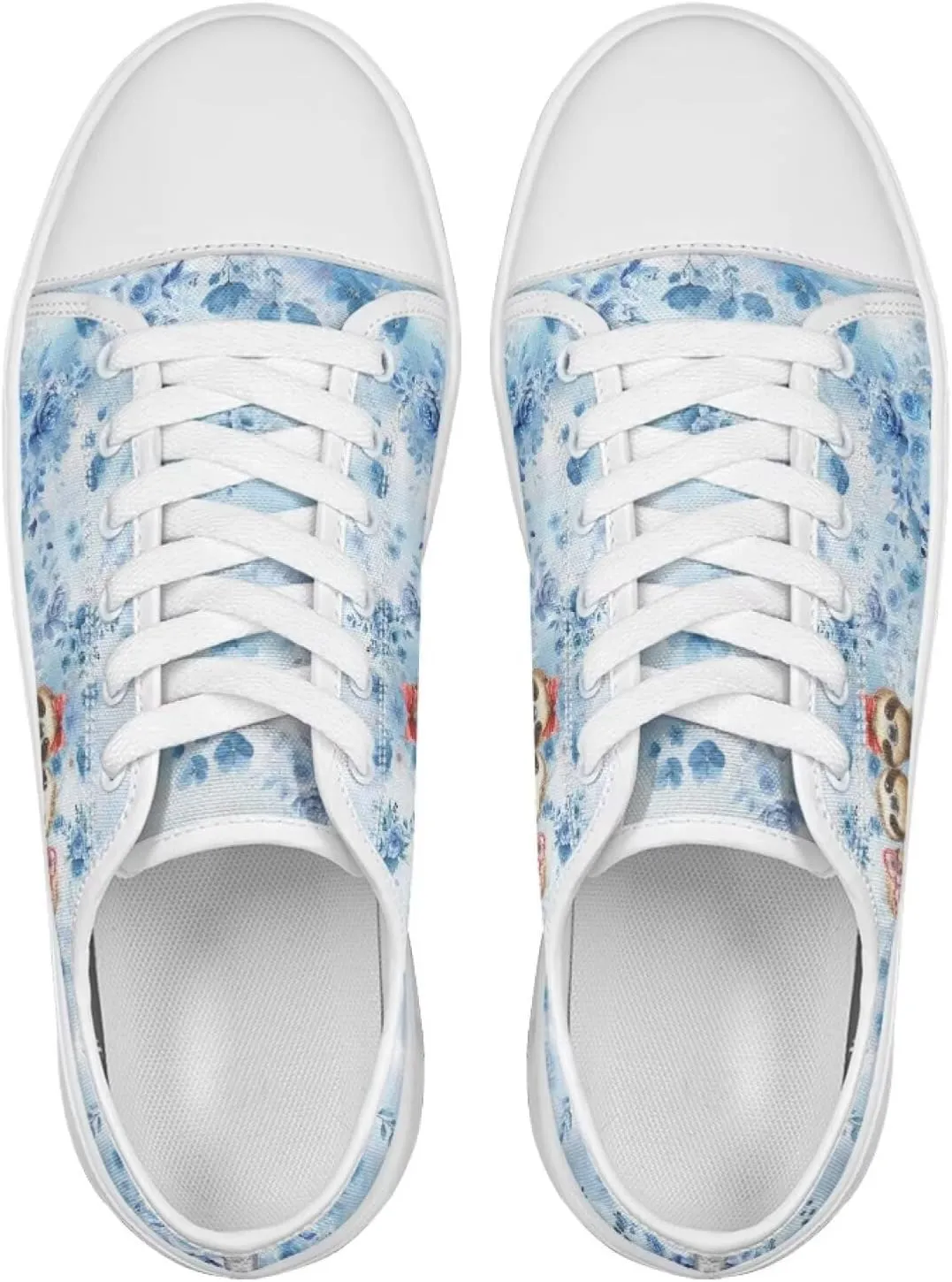 Blue Rose Women's Fashion Canvas Sneakers Tennis Shoes Low Top Walking Shoes with Thick White Sole US 5.5-13.5