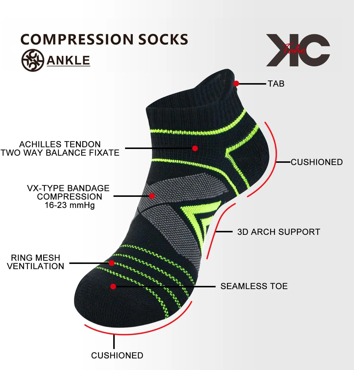 Compression Ankle Socks For Man & Women (4 Pairs) Cushioned Arch Support Athletic Socks for Running, Golf & Sports
