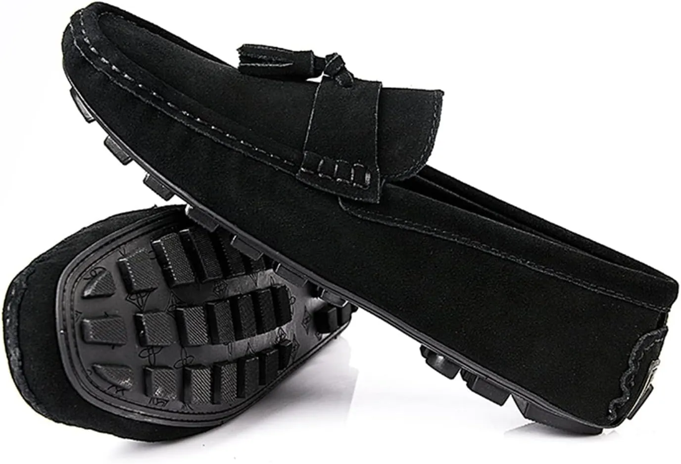 Driving Moccasins for Men Genuine Leather Tassel Stitching Details Round Toe Suede Vamp Flexible Lightweight Resistant Anti-Slip Flat Heel Driving for Any Attire