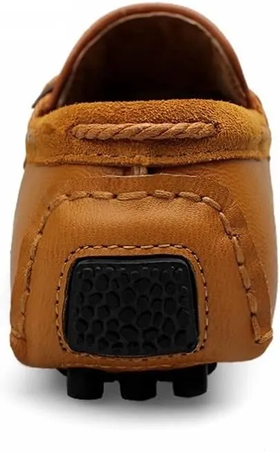 Easy to Put and Remove. Driving Moccasins Loafer Shoes for Men Woven Genuine Leather Deck Shoes Stitching Details Rubber Sole Flat Heel Anti-Slip Flexible Casual Slip on for All Occasions
