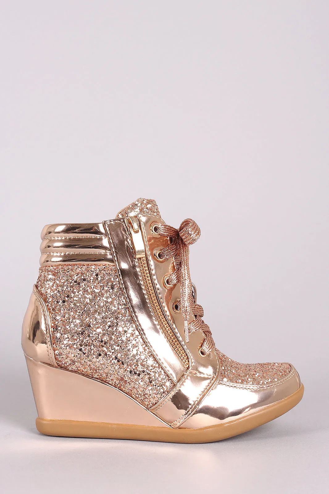 Glitter Encrusted Lace-Up High Top Wedge Sneaker