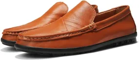 HOOENG Loafer Shoes Driving Moccasins for Men Genuine Leather Round Toe Stitching Details Rubber Sole Anti-Slip Resistant Flat Heel Flexible Outdoor Slip On (Color : Light Brown, Size : 7)