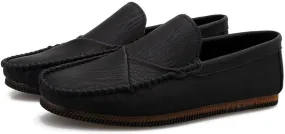 HOOENG Loafer Shoes for Men Vegan Leather Stitching Details Round Toe Rubber Sole Resistant Flexible Anti-Slip Lightweight Driving Slip On