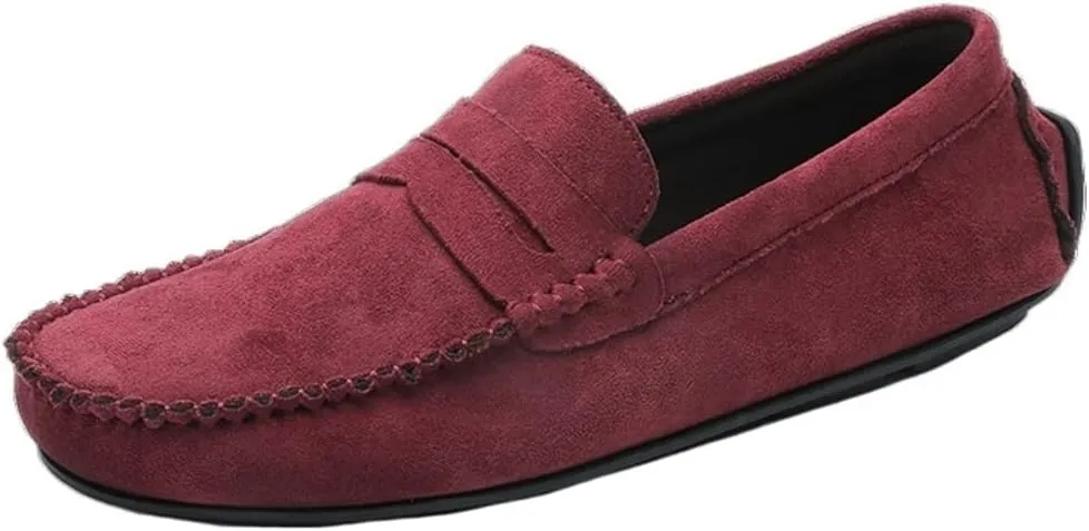 HOOENG Loafers for Men Genuine Leather Round Toe Suede Vamp Penny Loafer Flat Heel Comfortable Lightweight Walking Party Slip-on