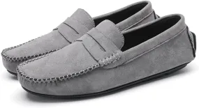 HOOENG Loafers for Men Genuine Leather Round Toe Suede Vamp Penny Loafer Flat Heel Comfortable Lightweight Walking Party Slip-on