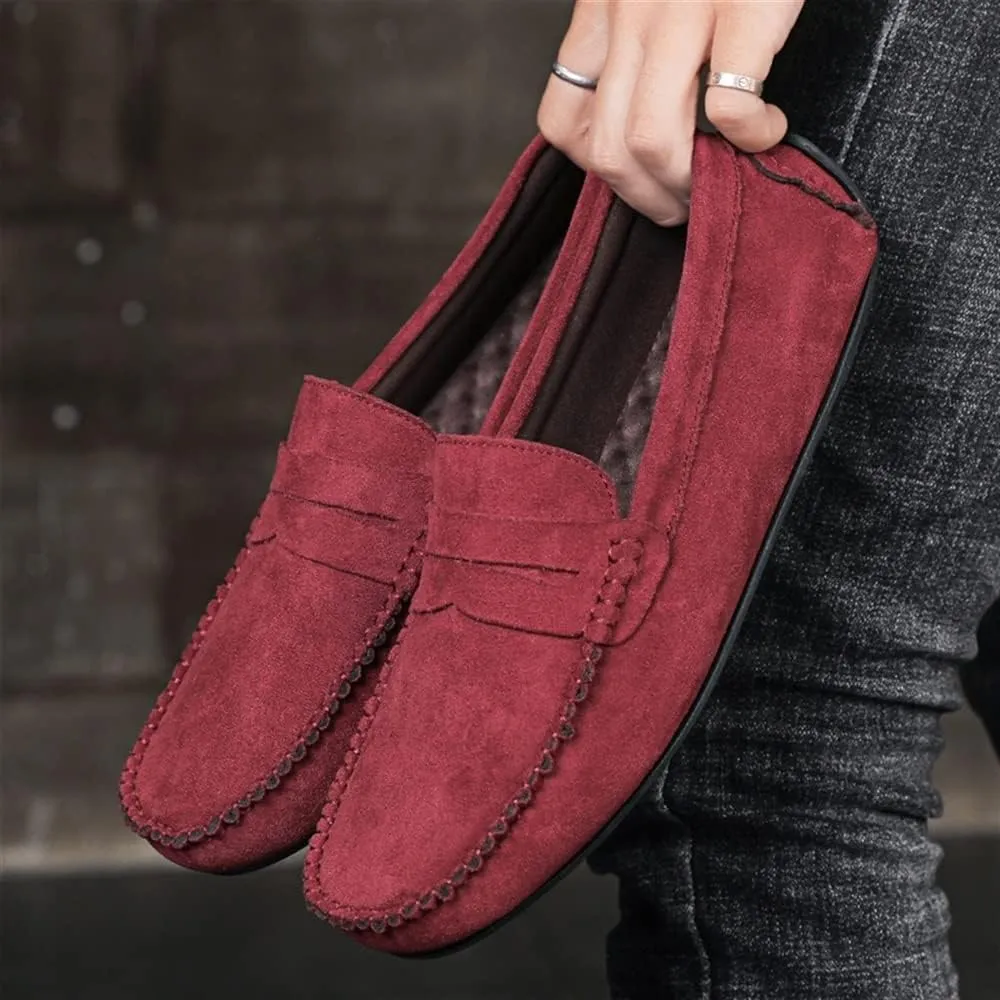 HOOENG Loafers for Men Genuine Leather Round Toe Suede Vamp Penny Loafer Flat Heel Comfortable Lightweight Walking Party Slip-on