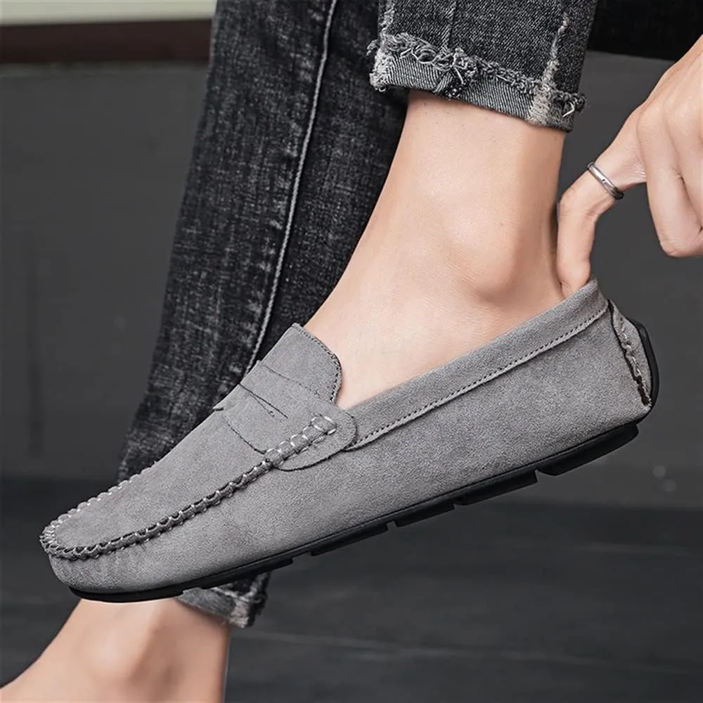 HOOENG Loafers for Men Genuine Leather Round Toe Suede Vamp Penny Loafer Flat Heel Comfortable Lightweight Walking Party Slip-on