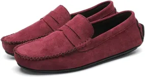 HOOENG Loafers for Men Genuine Leather Round Toe Suede Vamp Penny Loafer Flat Heel Comfortable Lightweight Walking Party Slip-on