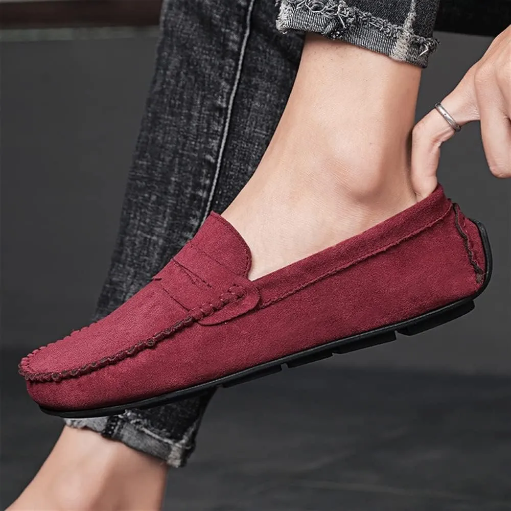HOOENG Loafers for Men Genuine Leather Round Toe Suede Vamp Penny Loafer Flat Heel Comfortable Lightweight Walking Party Slip-on