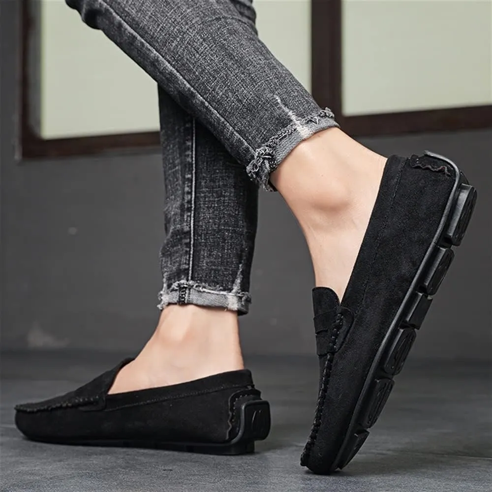 HOOENG Loafers for Men Genuine Leather Round Toe Suede Vamp Penny Loafer Flat Heel Comfortable Lightweight Walking Party Slip-on