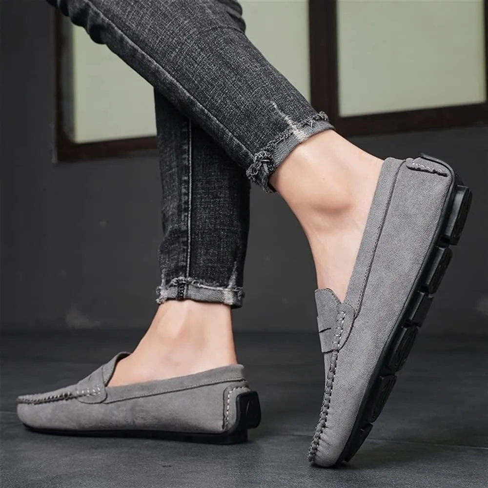 HOOENG Loafers for Men Genuine Leather Round Toe Suede Vamp Penny Loafer Flat Heel Comfortable Lightweight Walking Party Slip-on