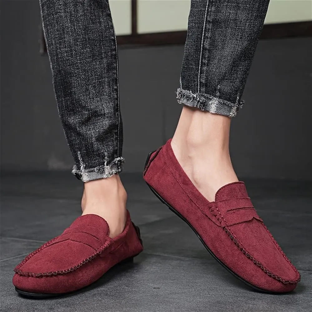 HOOENG Loafers for Men Genuine Leather Round Toe Suede Vamp Penny Loafer Flat Heel Comfortable Lightweight Walking Party Slip-on