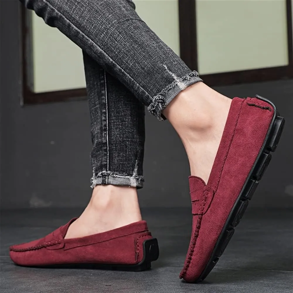 HOOENG Loafers for Men Genuine Leather Round Toe Suede Vamp Penny Loafer Flat Heel Comfortable Lightweight Walking Party Slip-on