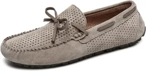 HOOENG Loafers Smoking Loafer Driving Moccasins for Men Deck Shoes Genuine Leather Suede Vamp Round Toe Stitching Details 1-Eye Comfortable Soft Flexible Driving (Color : Khaki, Size : 6)