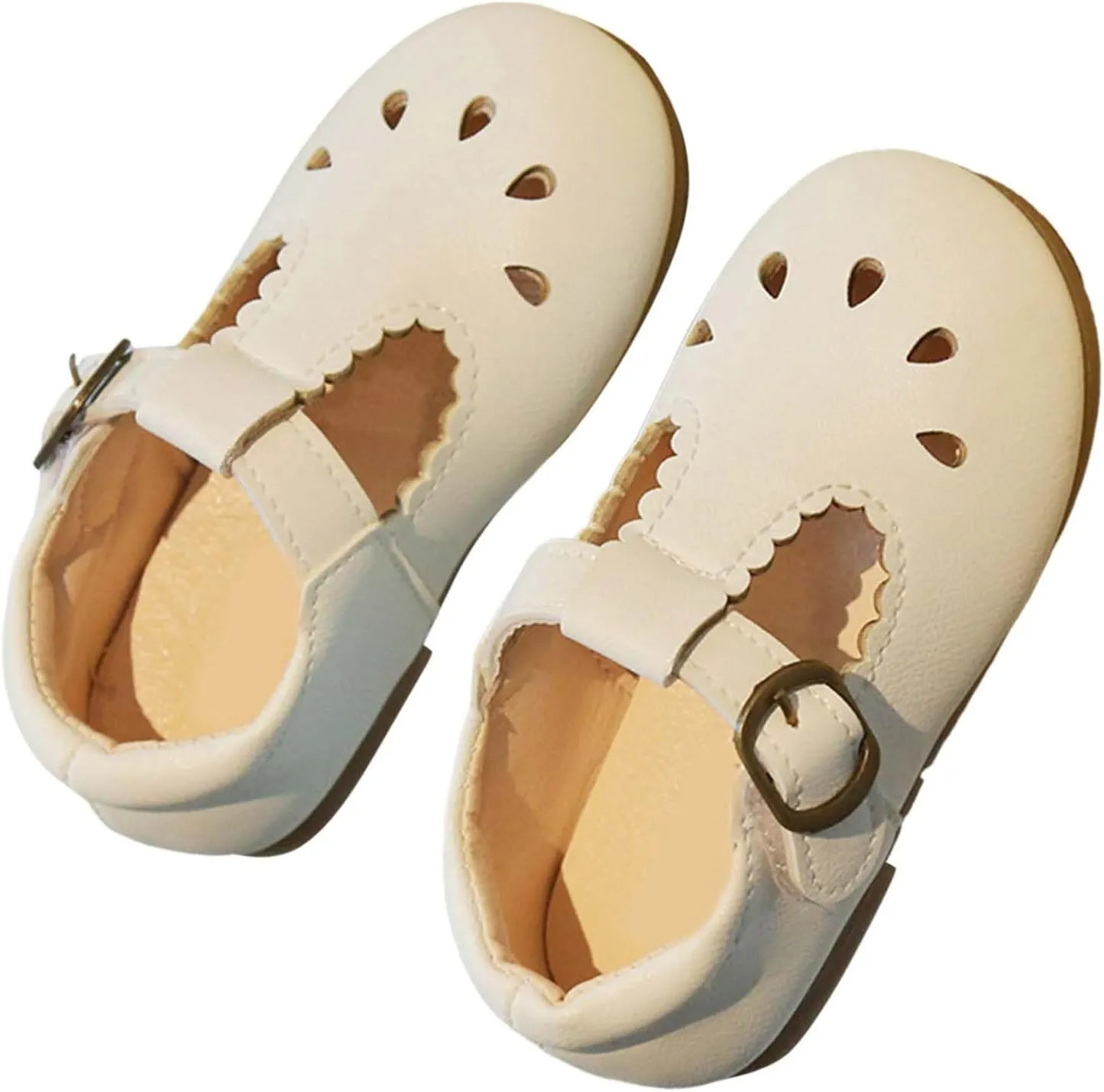IWIHMIV Mary Jane Flat Shoes for Toddler Girls Hollowed Out Soft Soled Leather Dress Ballet Shoes