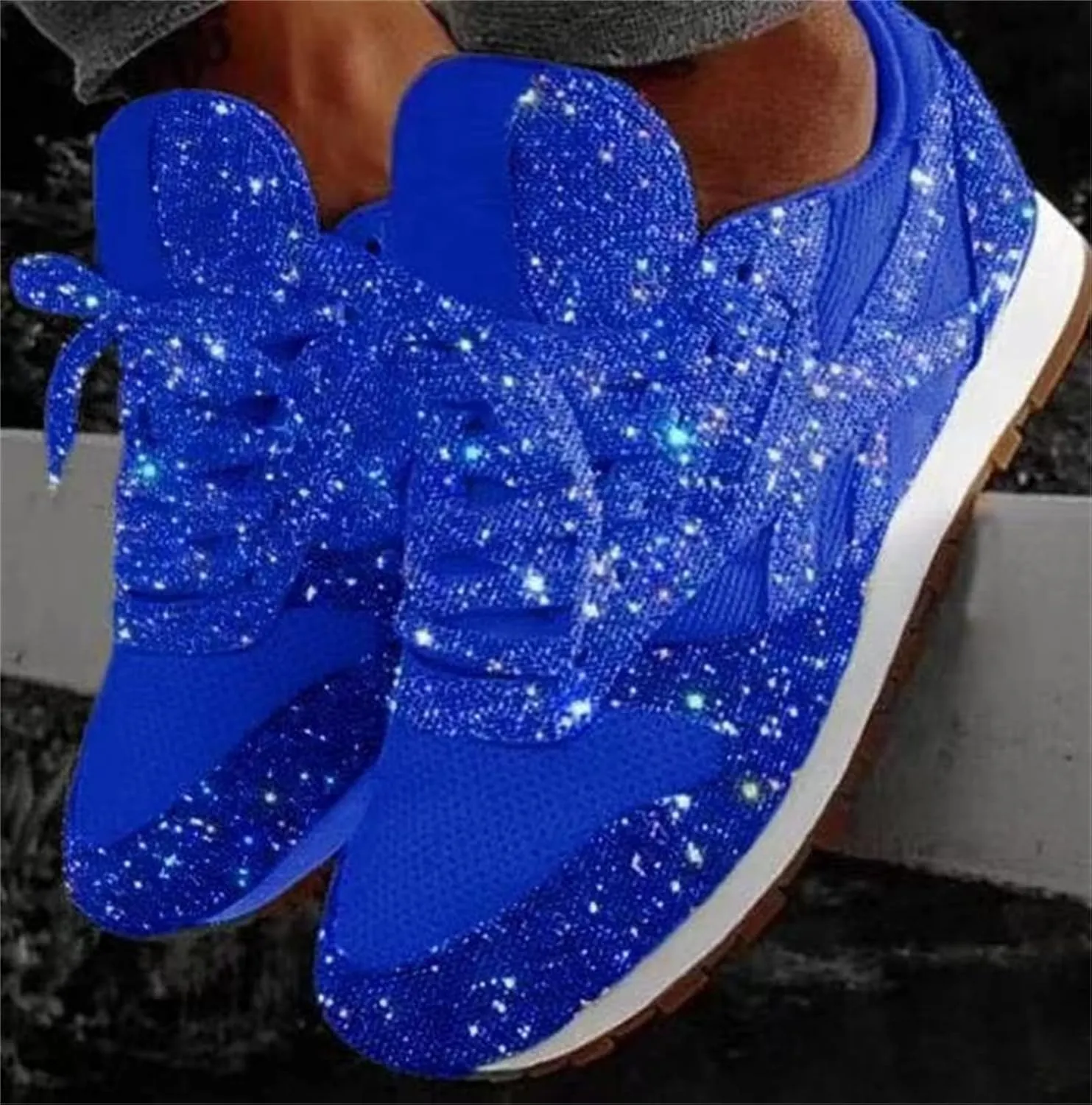 Ladmiple Sneakers For Women Walking Shoes Wide Width Slip On Sparkly Glitter Shoes Fashion Dressy Summer Flats Loafers