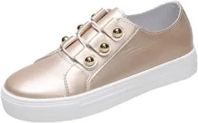 Lausiuoe Shoes For Women Dressy Casual Platform Leather Sneakers Slip on Low Top Fashion Comfortable Walking Flat Loafers