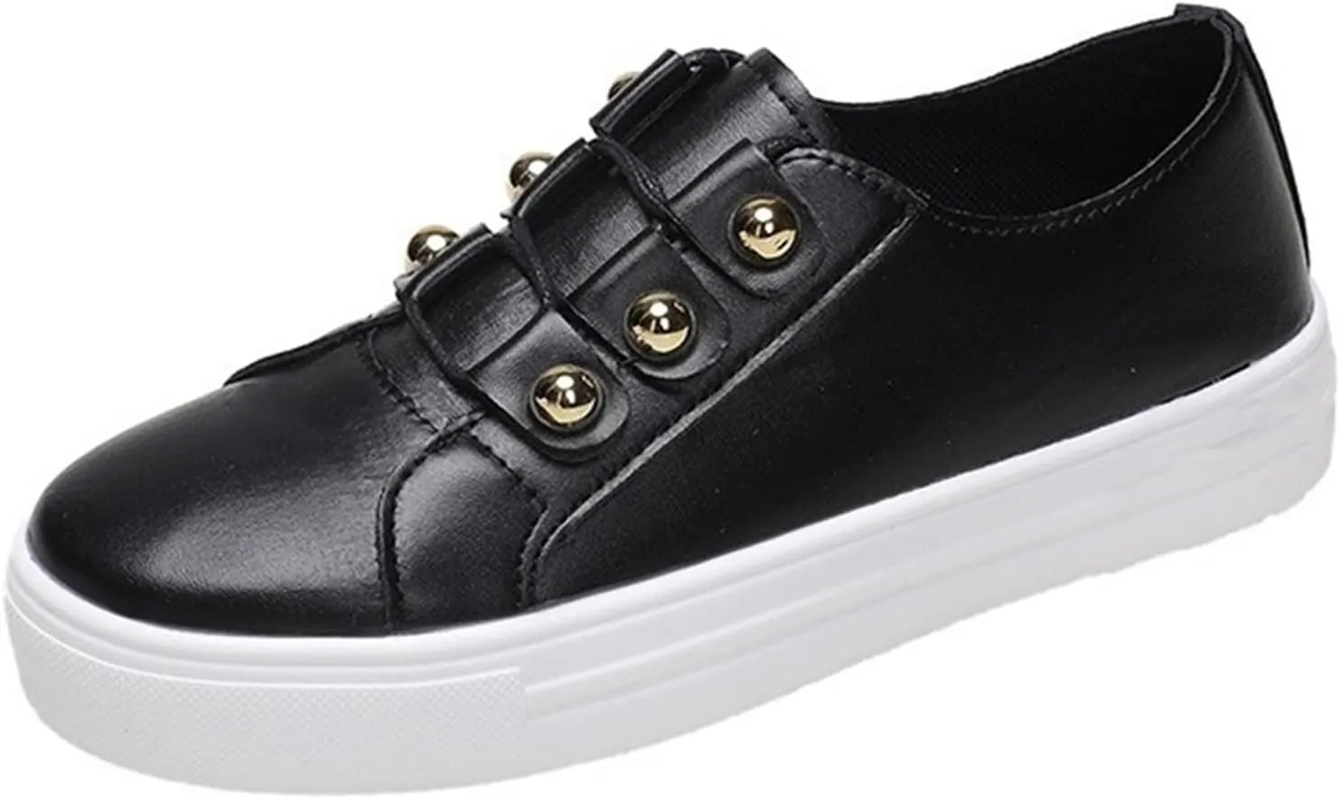 Lausiuoe Shoes for Women Sneakers Trendy Slip on Sneakers Non Slip Fashion Casual Comfortable Walking Leather Flat Loafers