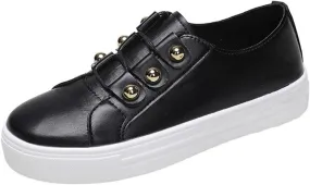 Lausiuoe Shoes for Women Sneakers Trendy Slip on Sneakers Non Slip Fashion Casual Comfortable Walking Leather Flat Loafers
