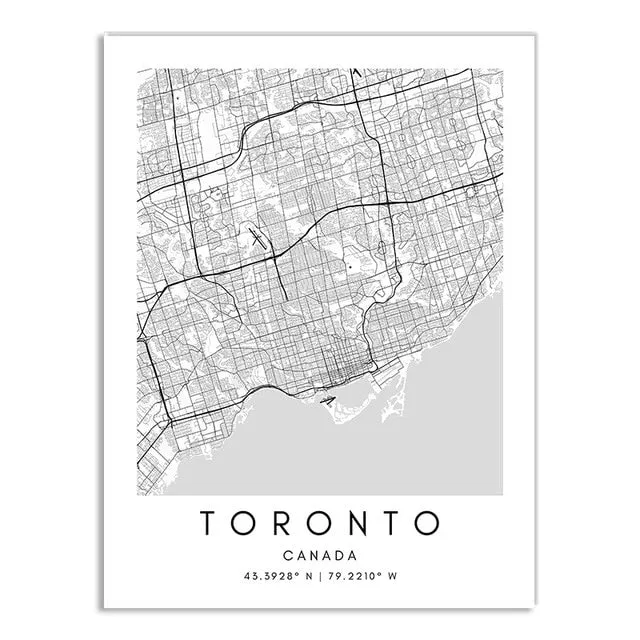 Minimalist Black & White Custom City Maps Canvas Wall Art - Fine Art Print for Home Office Decor, Featuring London, Paris & Amsterdam