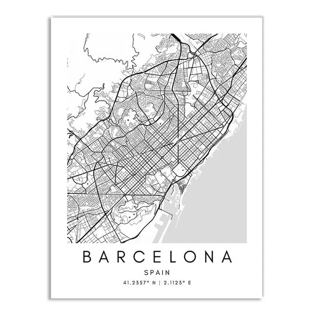 Minimalist Black & White Custom City Maps Canvas Wall Art - Fine Art Print for Home Office Decor, Featuring London, Paris & Amsterdam