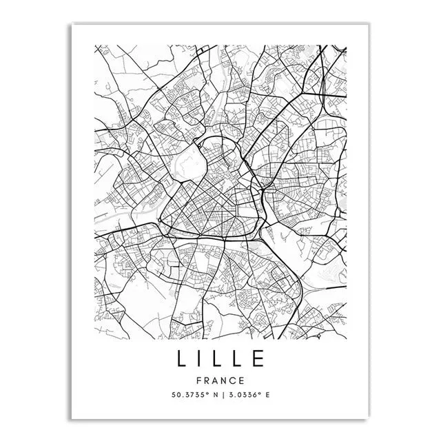 Minimalist Black & White Custom City Maps Canvas Wall Art - Fine Art Print for Home Office Decor, Featuring London, Paris & Amsterdam