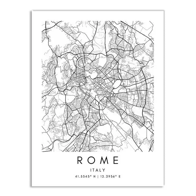 Minimalist Black & White Custom City Maps Canvas Wall Art - Fine Art Print for Home Office Decor, Featuring London, Paris & Amsterdam