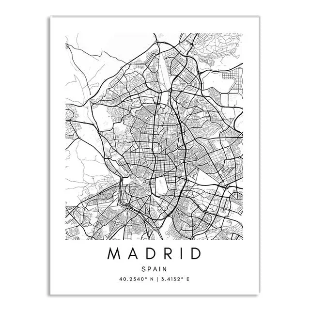 Minimalist Black & White Custom City Maps Canvas Wall Art - Fine Art Print for Home Office Decor, Featuring London, Paris & Amsterdam