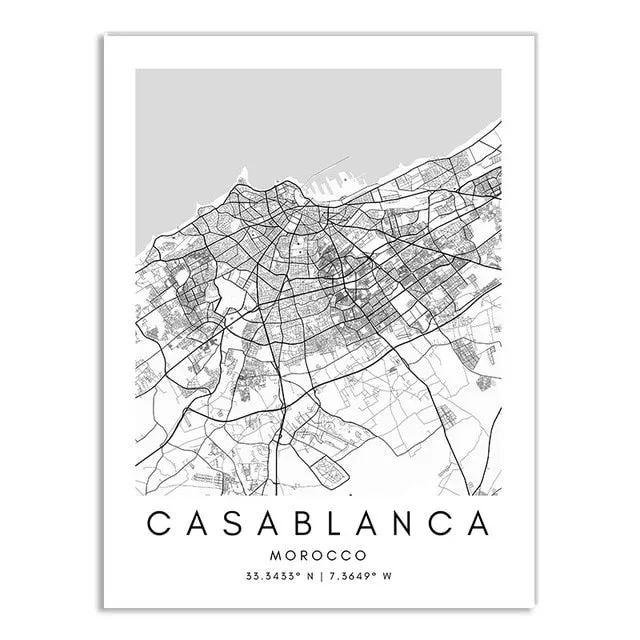 Minimalist Black & White Custom City Maps Canvas Wall Art - Fine Art Print for Home Office Decor, Featuring London, Paris & Amsterdam