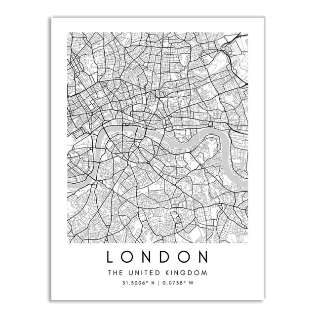 Minimalist Black & White Custom City Maps Canvas Wall Art - Fine Art Print for Home Office Decor, Featuring London, Paris & Amsterdam