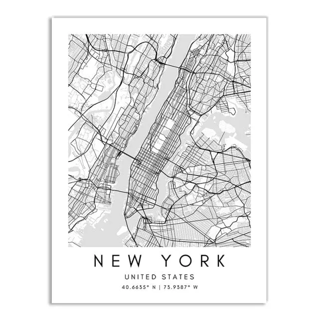 Minimalist Black & White Custom City Maps Canvas Wall Art - Fine Art Print for Home Office Decor, Featuring London, Paris & Amsterdam