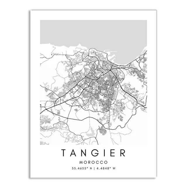 Minimalist Black & White Custom City Maps Canvas Wall Art - Fine Art Print for Home Office Decor, Featuring London, Paris & Amsterdam