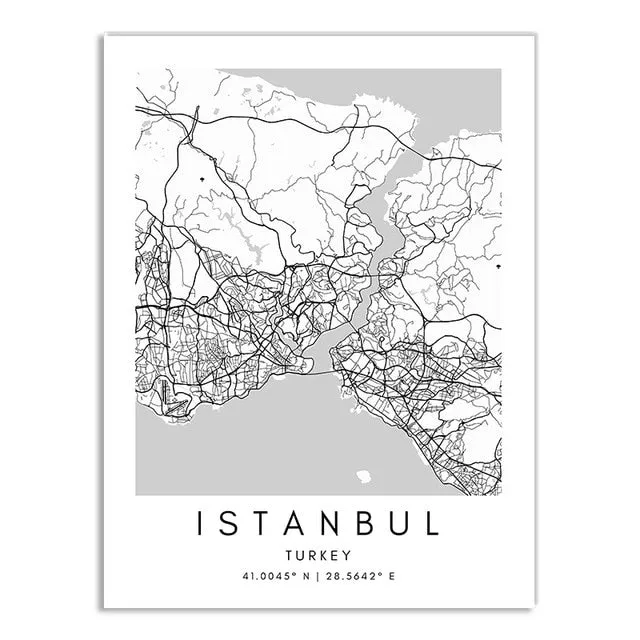 Minimalist Black & White Custom City Maps Canvas Wall Art - Fine Art Print for Home Office Decor, Featuring London, Paris & Amsterdam