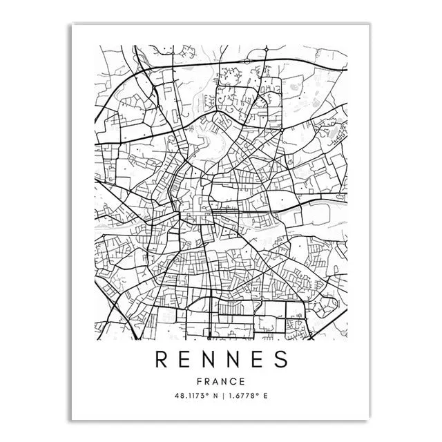 Minimalist Black & White Custom City Maps Canvas Wall Art - Fine Art Print for Home Office Decor, Featuring London, Paris & Amsterdam