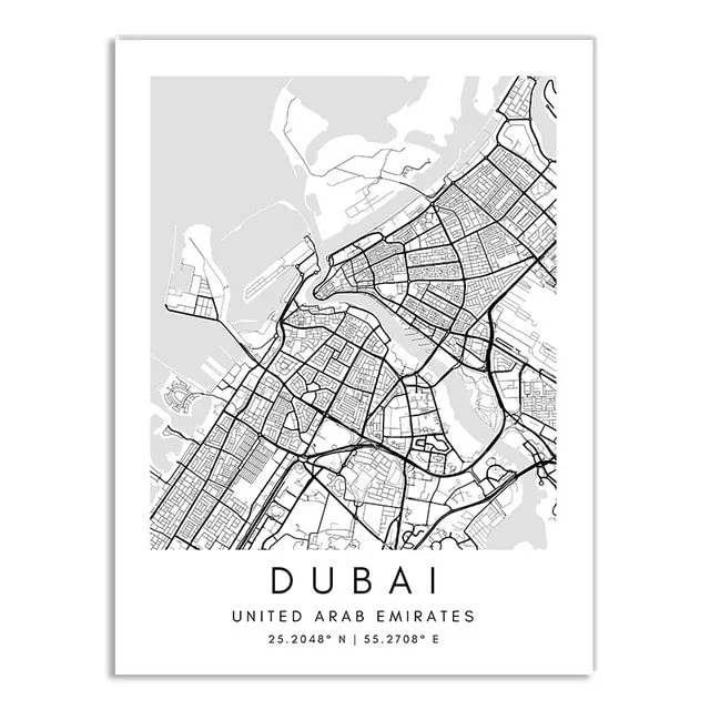 Minimalist Black & White Custom City Maps Canvas Wall Art - Fine Art Print for Home Office Decor, Featuring London, Paris & Amsterdam