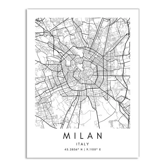 Minimalist Black & White Custom City Maps Canvas Wall Art - Fine Art Print for Home Office Decor, Featuring London, Paris & Amsterdam