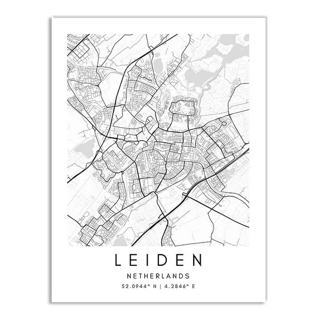 Minimalist Black & White Custom City Maps Canvas Wall Art - Fine Art Print for Home Office Decor, Featuring London, Paris & Amsterdam