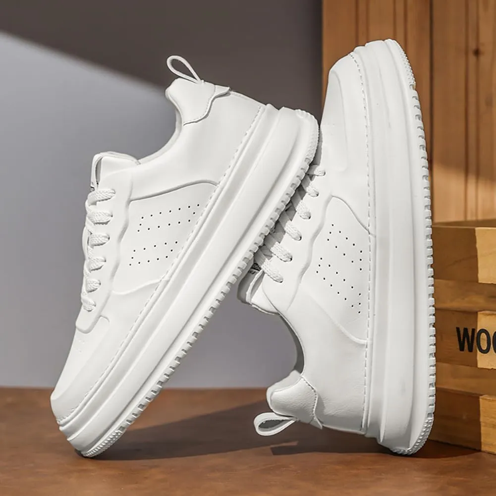 Men's Leather Lace-Up Sneakers Comfort Walking Shoes Cushioned Sole Elevator Shoes for Men Casual Skate