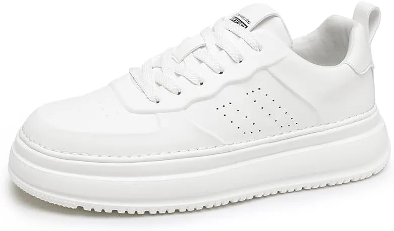 Men's Leather Lace-Up Sneakers Comfort Walking Shoes Cushioned Sole Elevator Shoes for Men Casual Skate