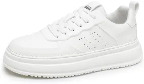 Men's Leather Lace-Up Sneakers Comfort Walking Shoes Cushioned Sole Elevator Shoes for Men Casual Skate